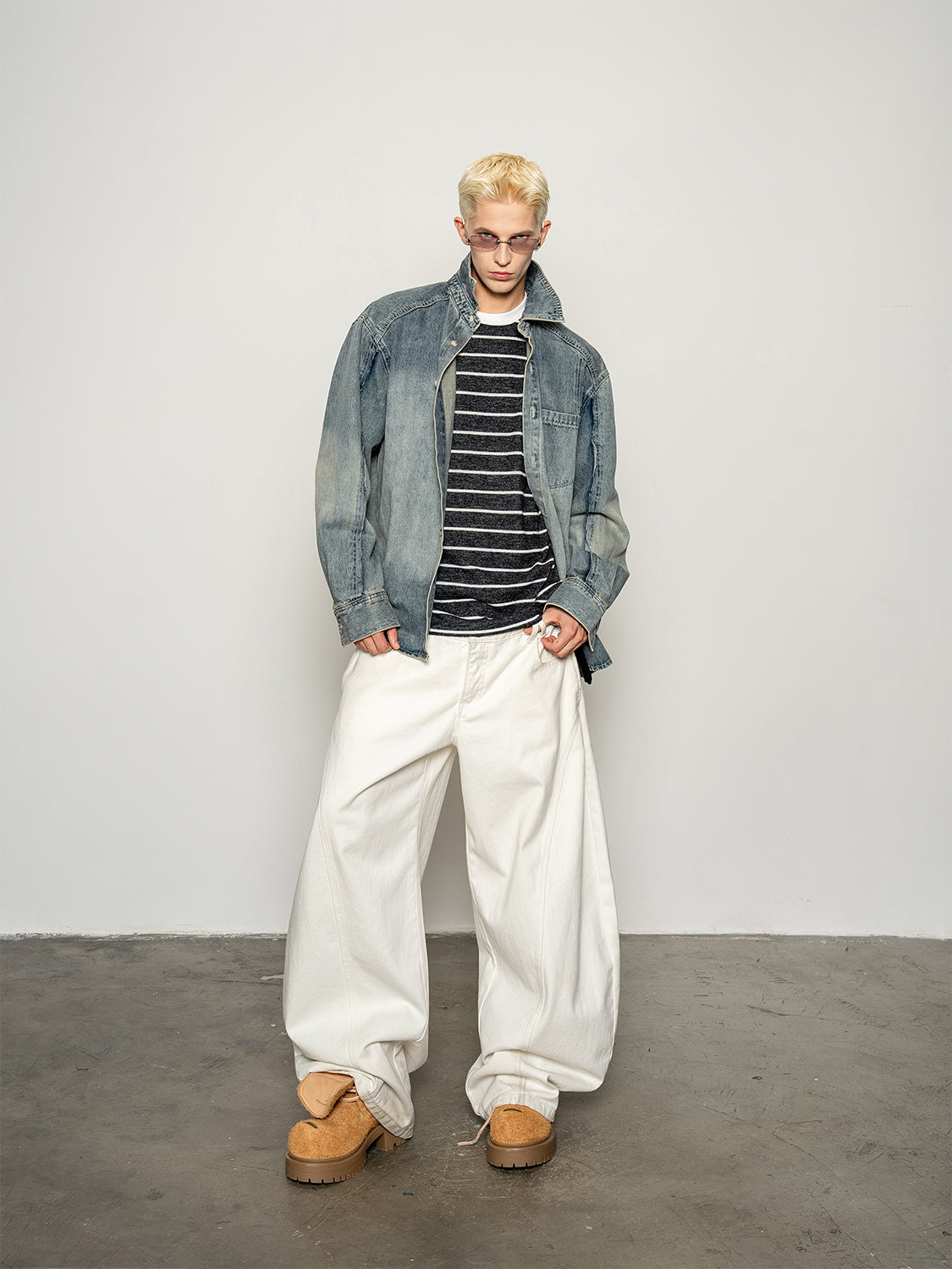 DBW Doublewin Vintage Washed Stand-Collar Denim Shirt