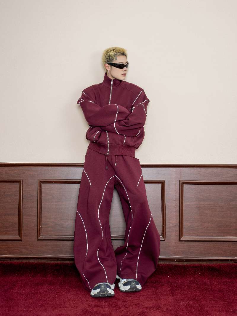 DBW Doublewin Burgundy White Stripe Sweatsuit Set