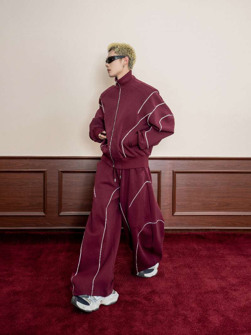 DBW Doublewin Burgundy White Stripe Sweatsuit Set
