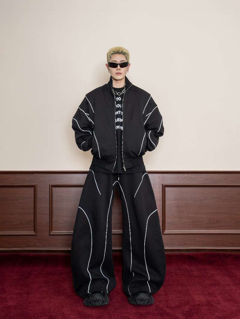 DBW Doublewin Black White Stripe Sweatsuit Set