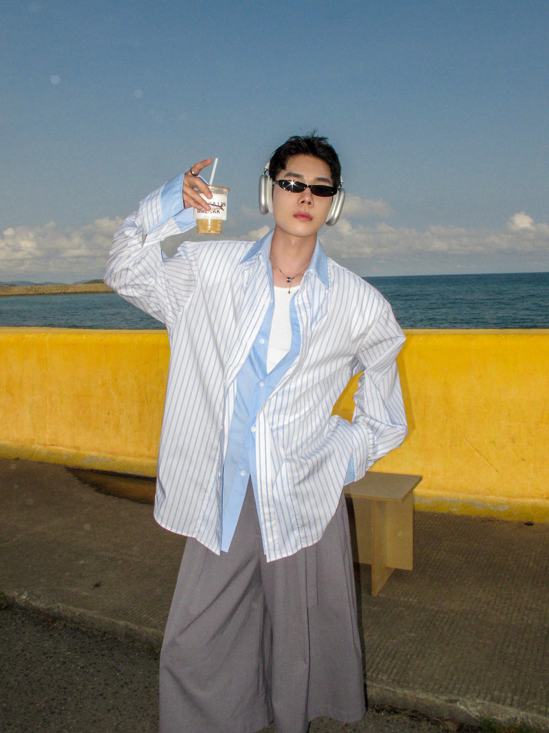 DBW Doublewin Striped Panel False Two-Layer Shirt