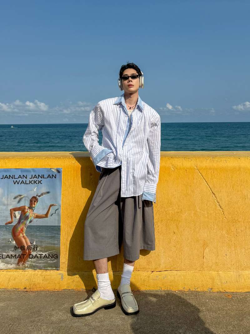 DBW Doublewin Striped Panel False Two-Layer Shirt