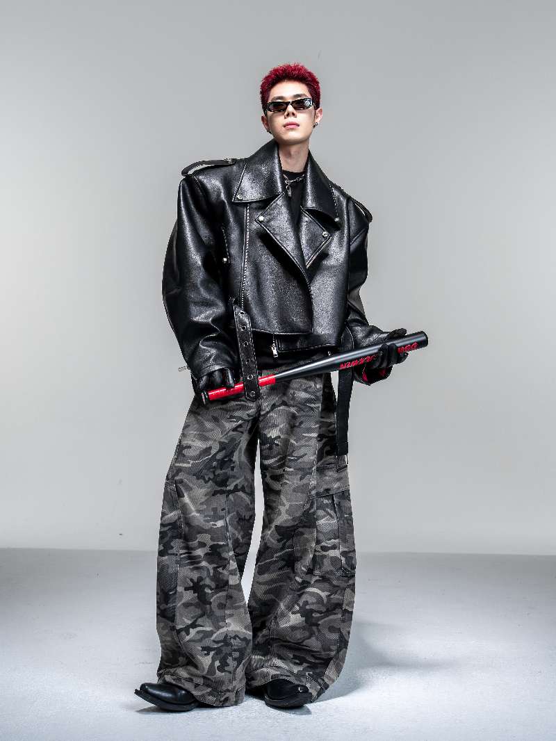 DBW Doublewin Black Red Oil Finish Leather Jacket