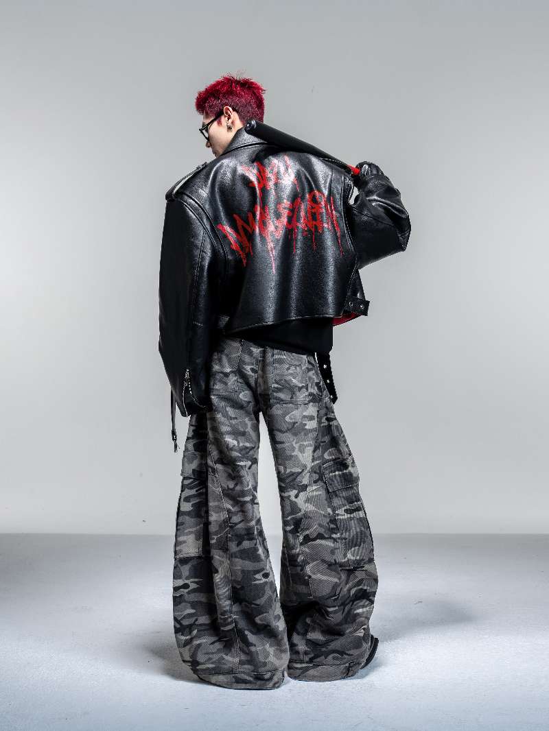 DBW Doublewin Black Red Oil Finish Leather Jacket