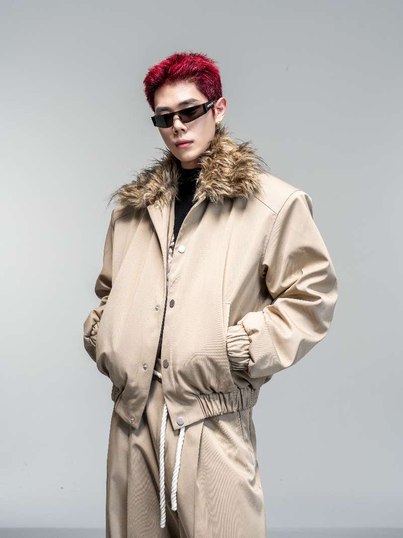DBW Doublewin Detachable Curly Fur Collar Quilted Jacket Set