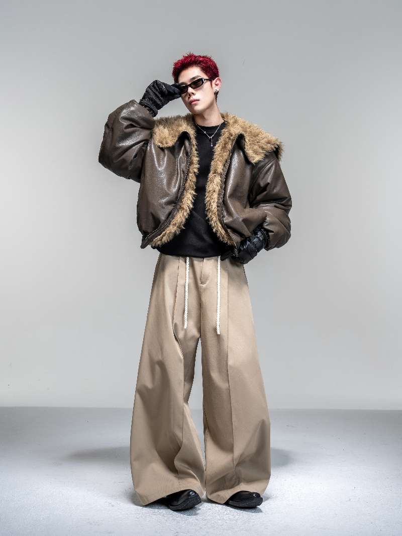 DBW Doublewin Glossy Leather Plush Pile Flight Jacket