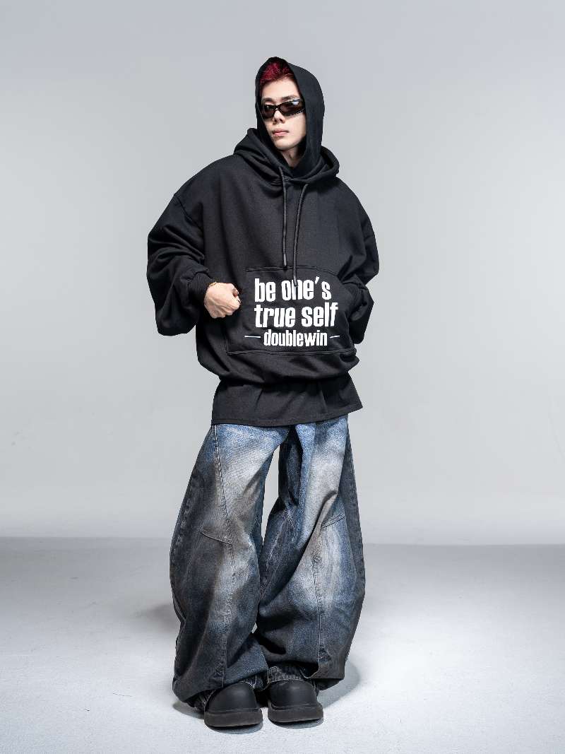 DBW Doublewin Paneled False Two-Layer Color-Block Dual Hood Hoodie