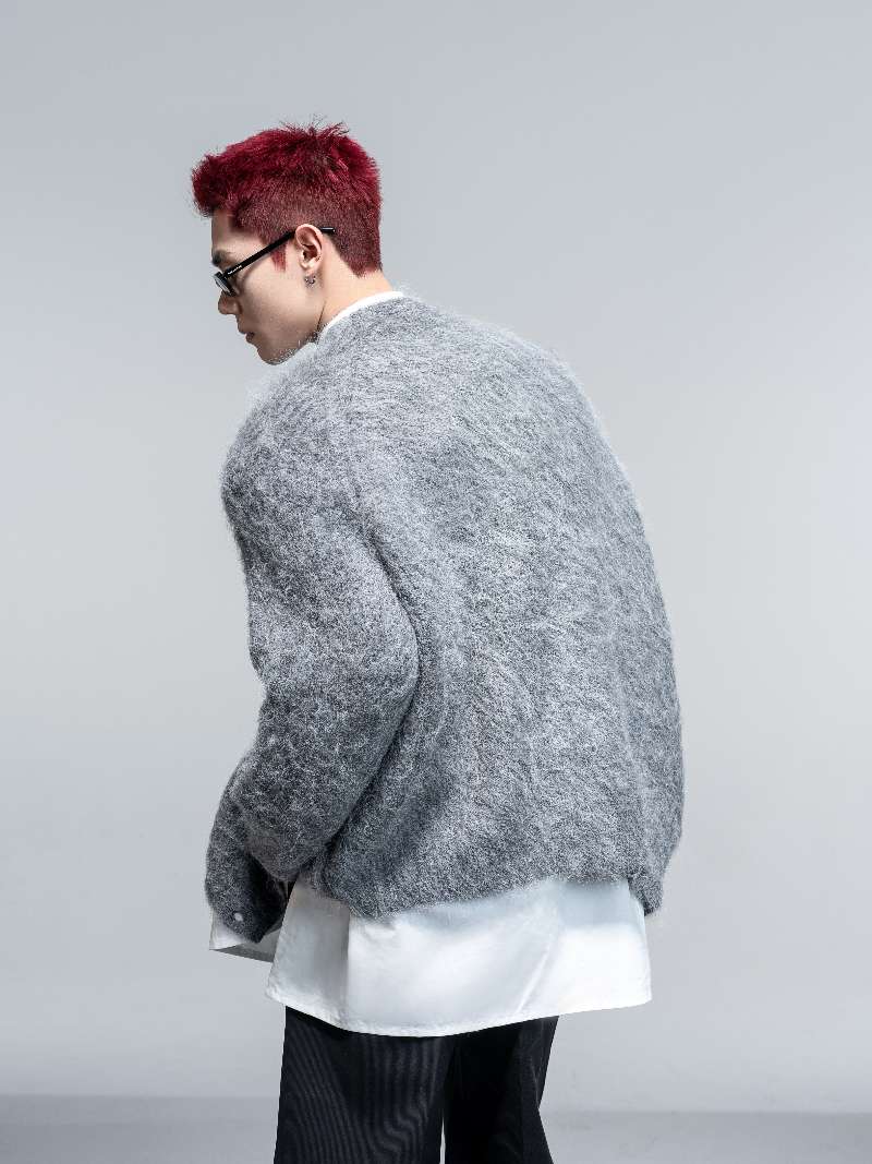 DBW Doublewin Solid Color V-Neck Relaxed Fit Knit Cardigan