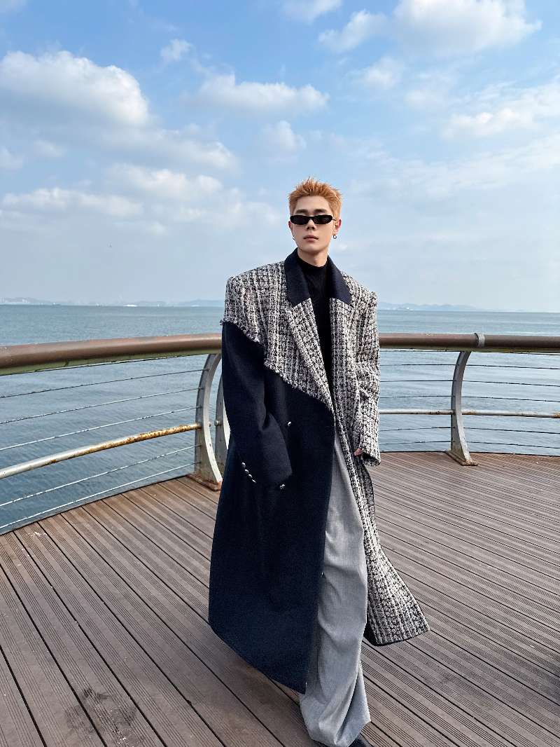 DBW Doublewin Wool Blend Panel Asymmetric Tweed Coat