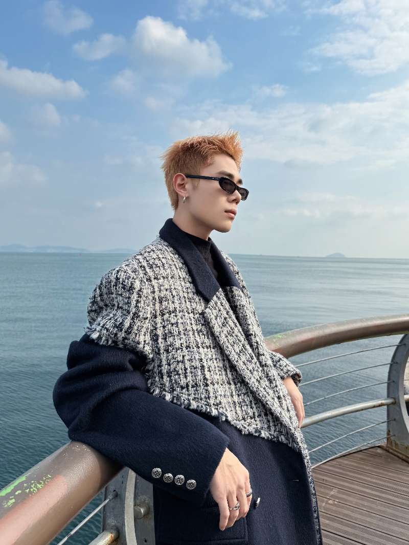 DBW Doublewin Wool Blend Panel Asymmetric Tweed Coat