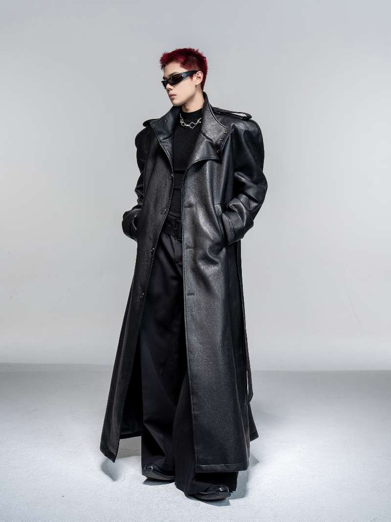 DBW Doublewin Turtleneck Leather Trench Coat