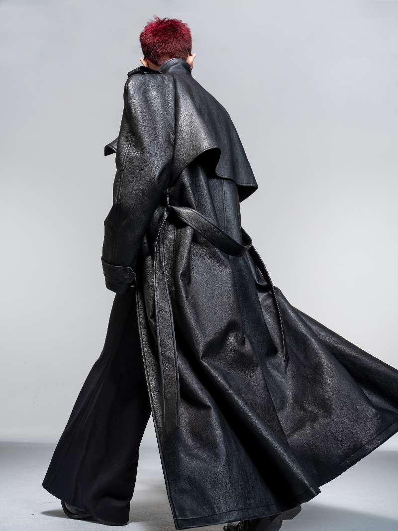DBW Doublewin Turtleneck Leather Trench Coat
