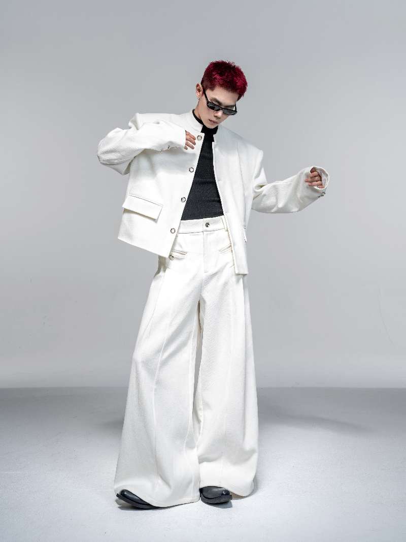 DBW Doublewin Off-White Velvet Textured Stand-Collar Set