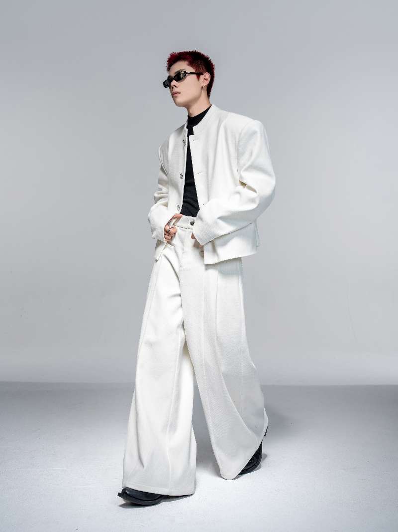 DBW Doublewin Off-White Velvet Textured Stand-Collar Set