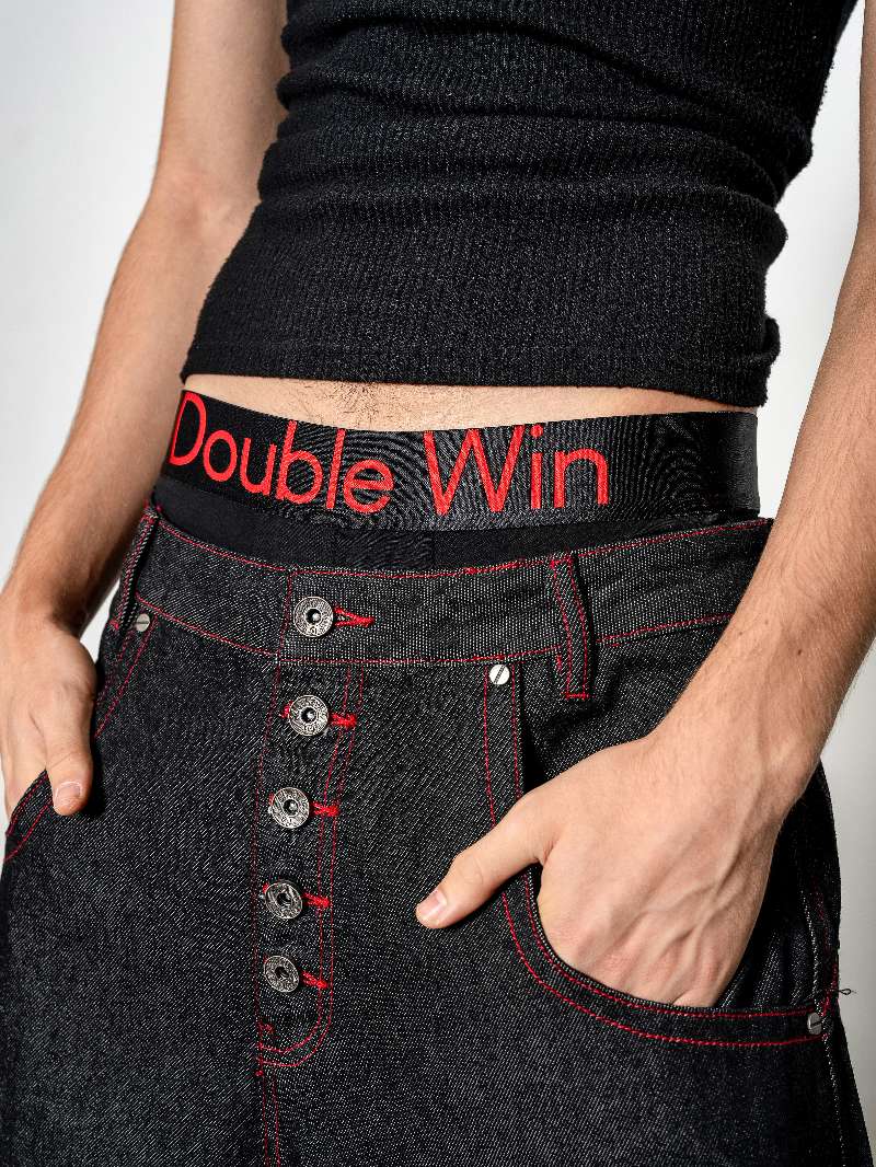 DBW Doublewin Embroidered Red Snake Raw Denim Jeans
