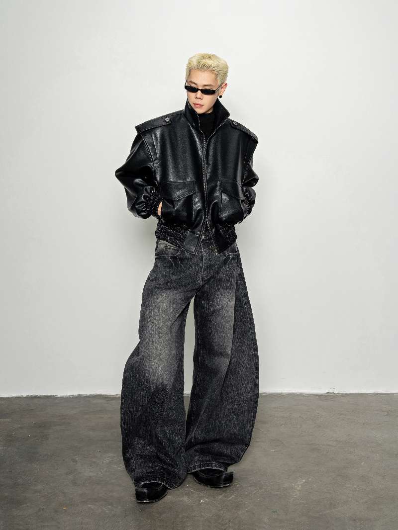 DBW Doublewin Oversized High-Neck Leather Jacket