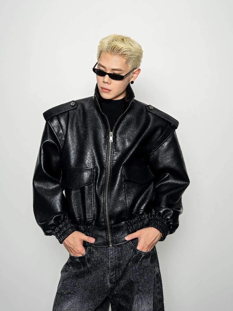 DBW Doublewin Oversized High-Neck Leather Jacket