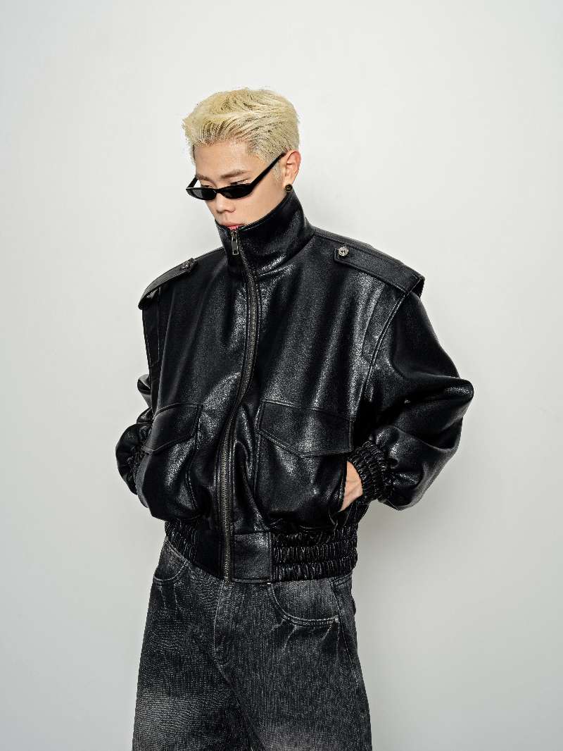 DBW Doublewin Oversized High-Neck Leather Jacket