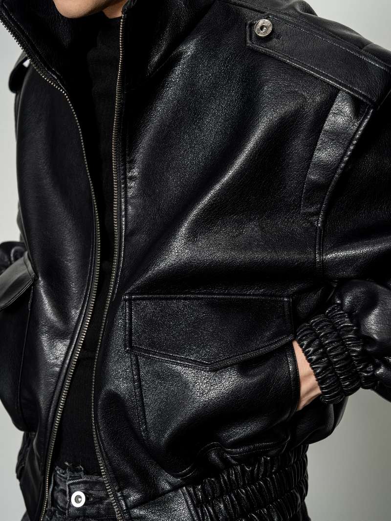 DBW Doublewin Oversized High-Neck Leather Jacket