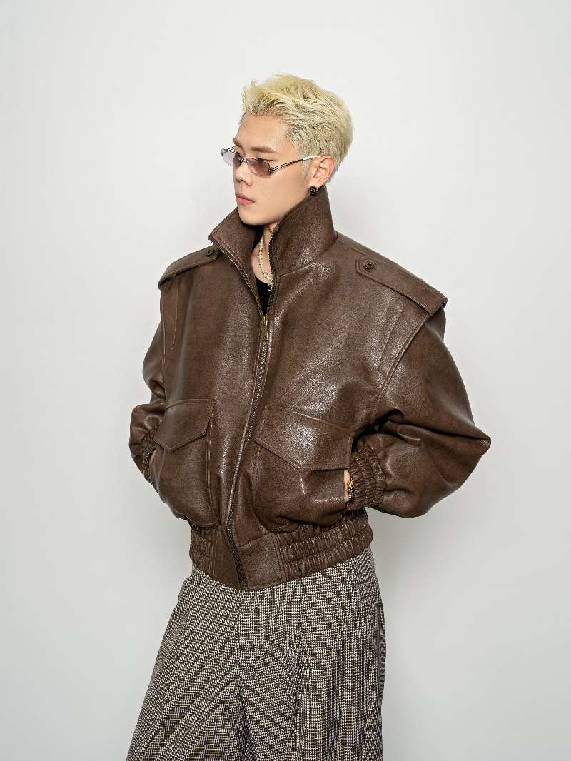 DBW Doublewin Oversized High-Neck Leather Jacket