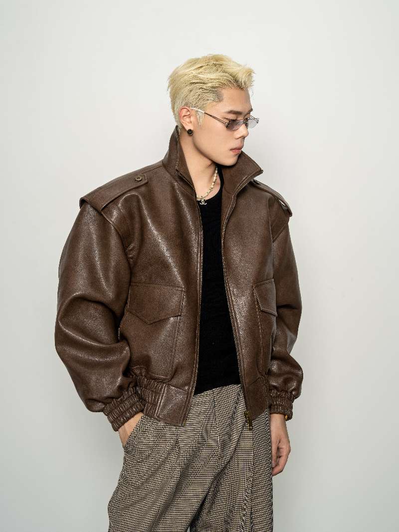 DBW Doublewin Oversized High-Neck Leather Jacket