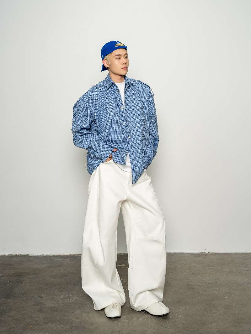 DBW Doublewin Vintage Blue Plaid Fashion Oversized Drop-Shoulder Shirt