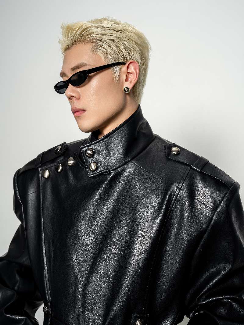 DBW Doublewin Vintage Wide Lapel Belted Leather Trench Coat