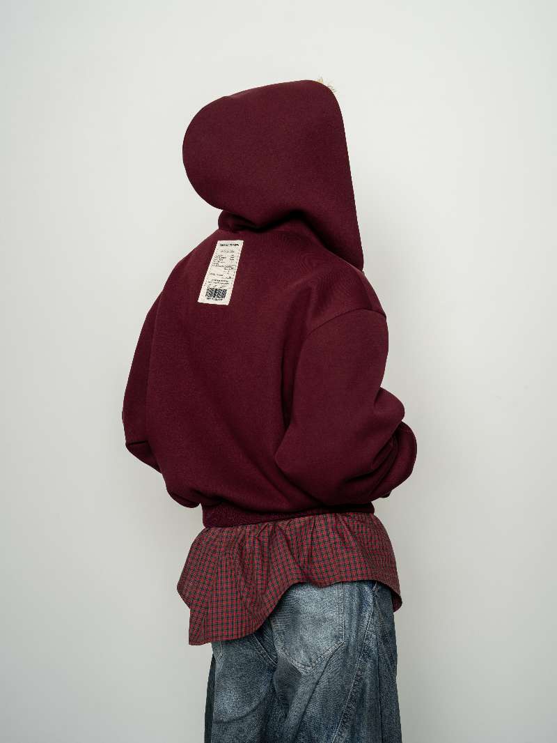 DBW Doublewin False Two-Layer Knit Plaid Panel Hooded Sweatshirt