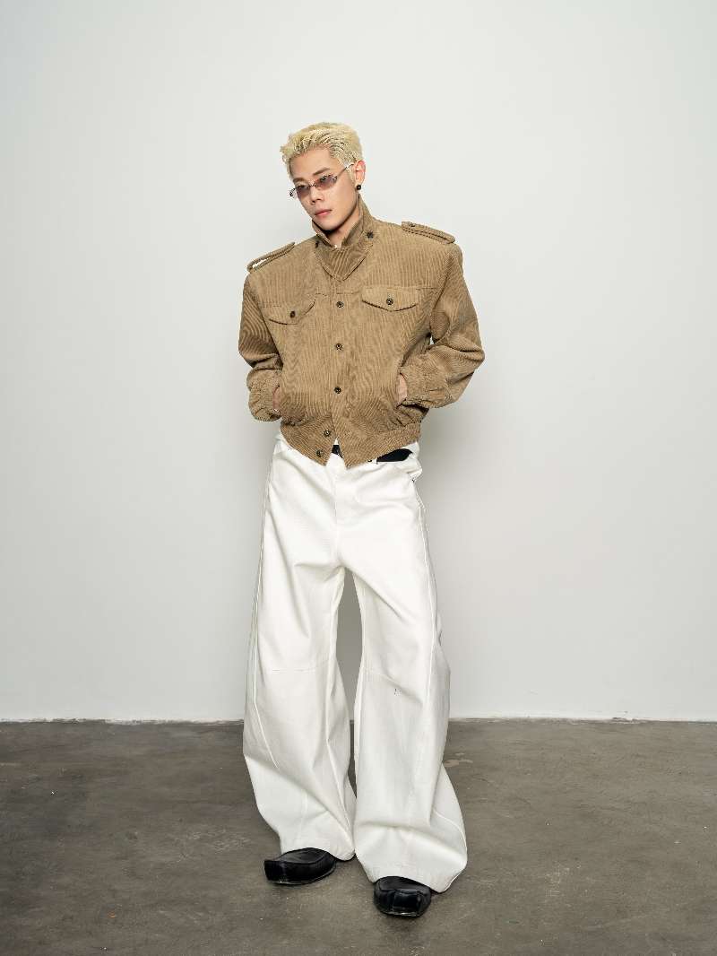 DBW Doublewin Khaki Corduroy Notch Lapel Square Shoulder Jacket