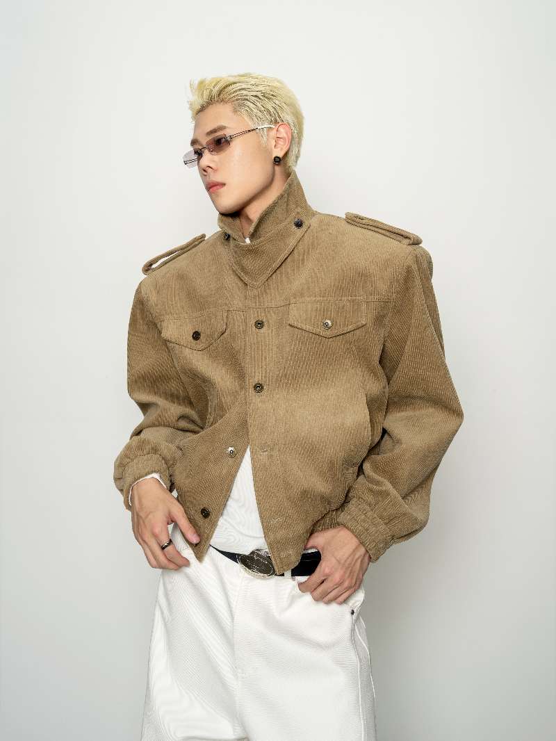 DBW Doublewin Khaki Corduroy Notch Lapel Square Shoulder Jacket
