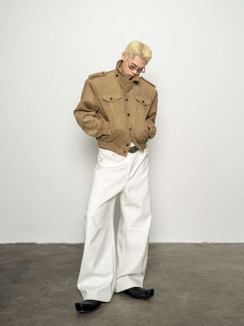 DBW Doublewin Khaki Corduroy Notch Lapel Square Shoulder Jacket