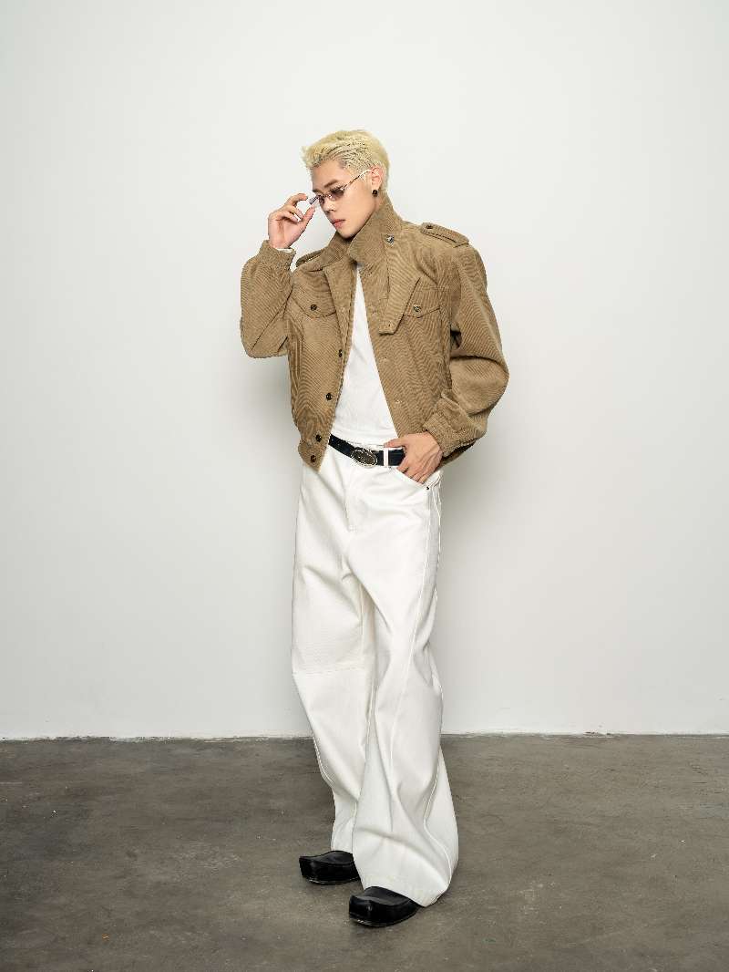 DBW Doublewin Khaki Corduroy Notch Lapel Square Shoulder Jacket