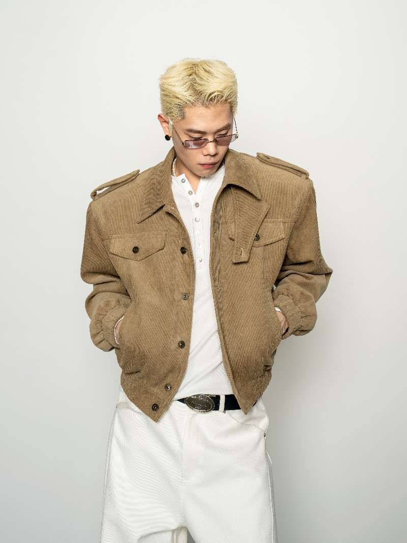 DBW Doublewin Khaki Corduroy Notch Lapel Square Shoulder Jacket