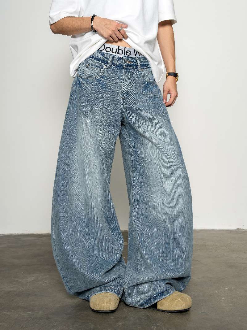 DBW Doublewin Distressed Washed Raw Waistband Scimitar Jeans