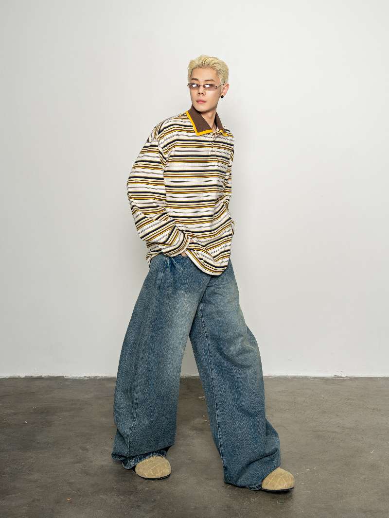 DBW Doublewin Distressed Washed Raw Waistband Scimitar Jeans