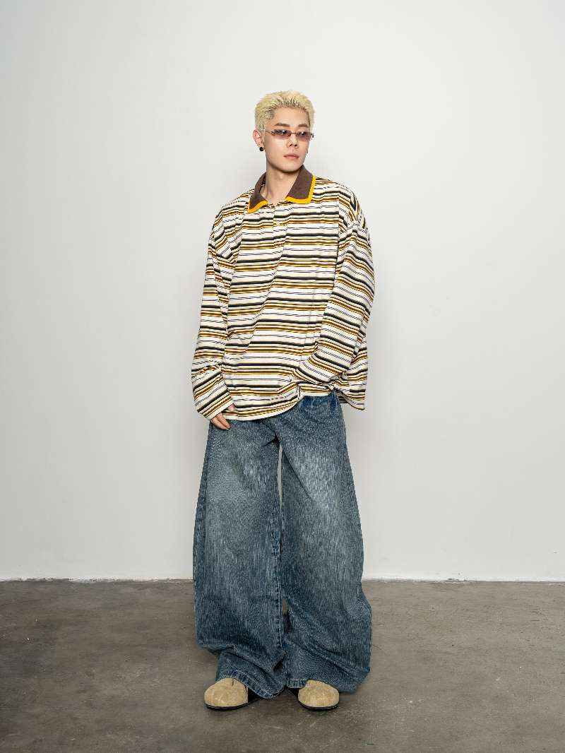 DBW Doublewin Distressed Washed Raw Waistband Scimitar Jeans