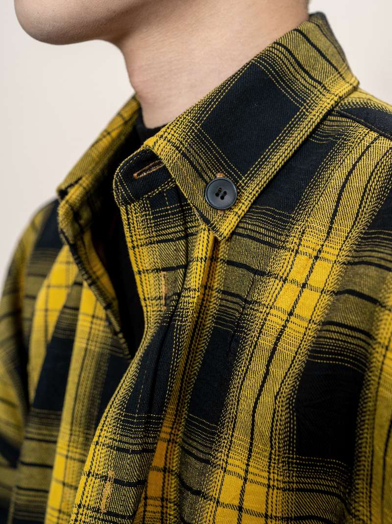 DBW Doublewin Vintage Yellow Black Check Scimitar Sleeve Oversized Shirt