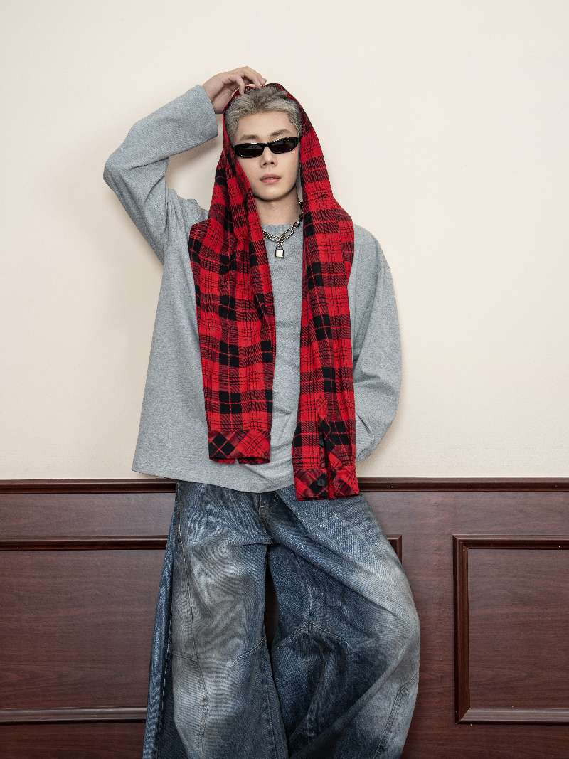 DBW Doublewin False Sleeve Two-Way Wear Solid Color Relaxed Fit Long Sleeve T-Shirt