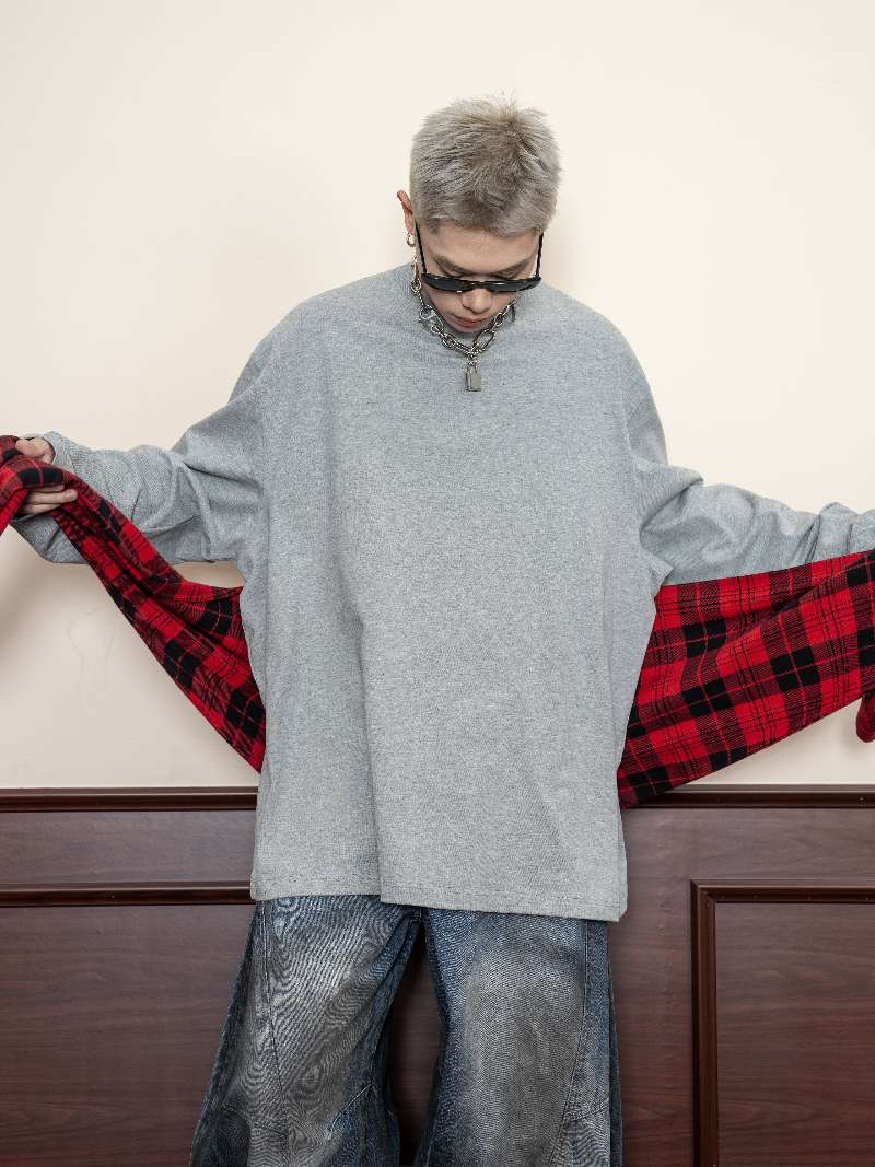 DBW Doublewin False Sleeve Two-Way Wear Solid Color Relaxed Fit Long Sleeve T-Shirt