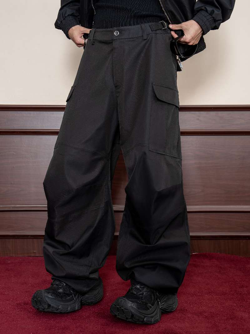 DBW Doublewin Black Structured Wide-Leg Trousers