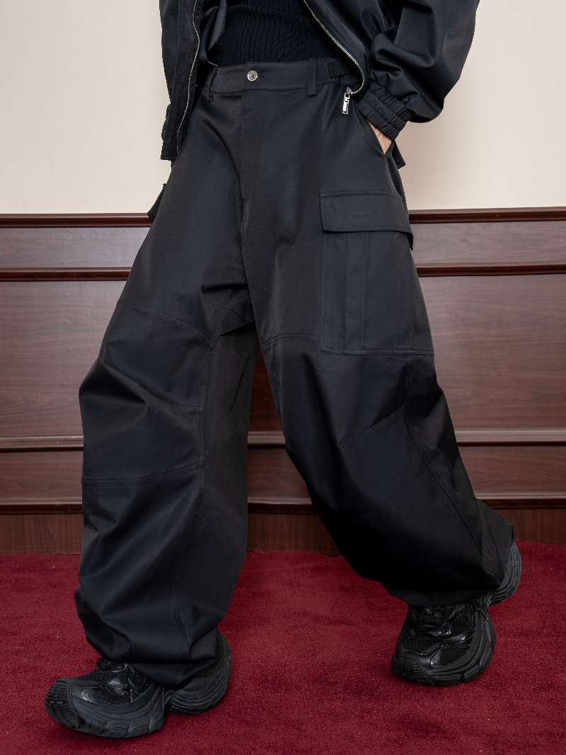 DBW Doublewin Black Structured Wide-Leg Trousers