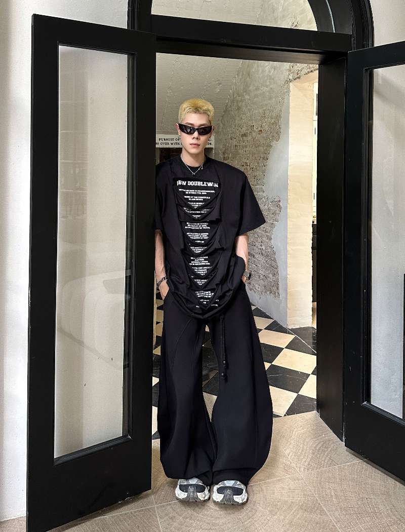 DBW Doublewin Double-Layer Distressed Print T-Shirt