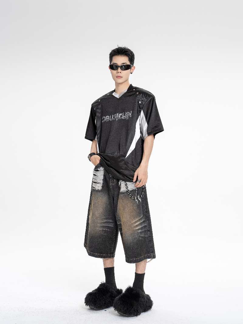 DBW Doublewin Metallic Print Color Block T-Shirt