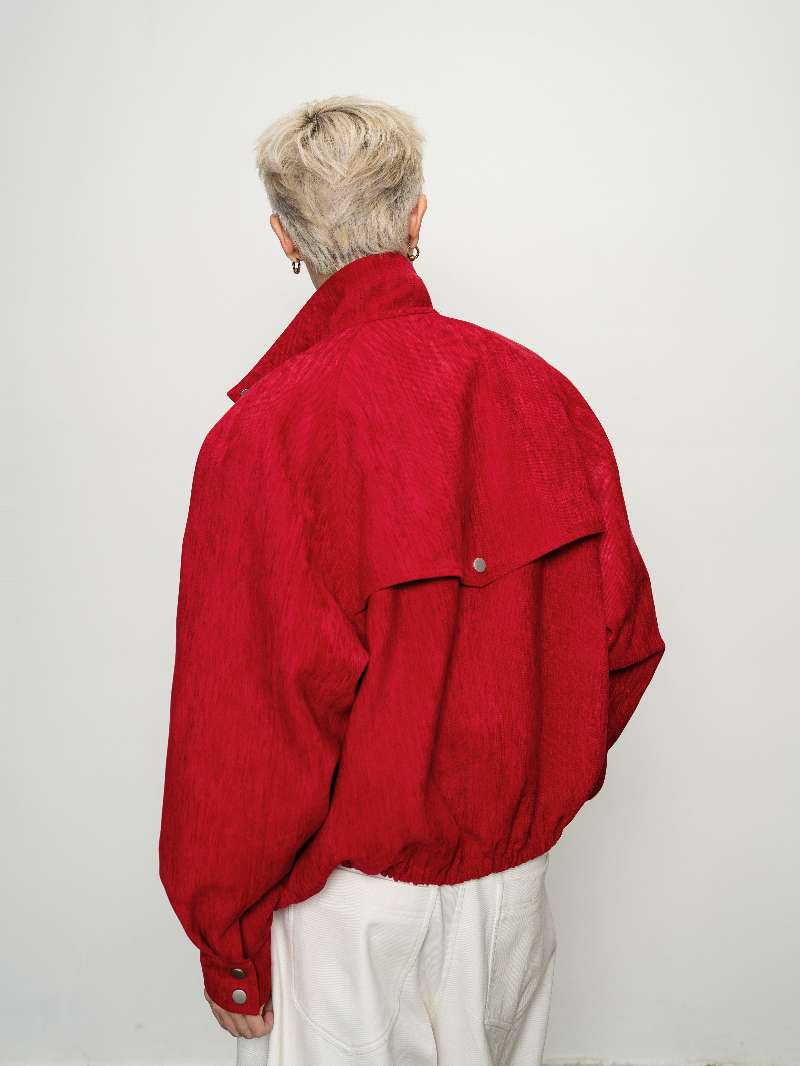 DBW Doublewin Red Velvet Vintage Plaid High-Neck Coat