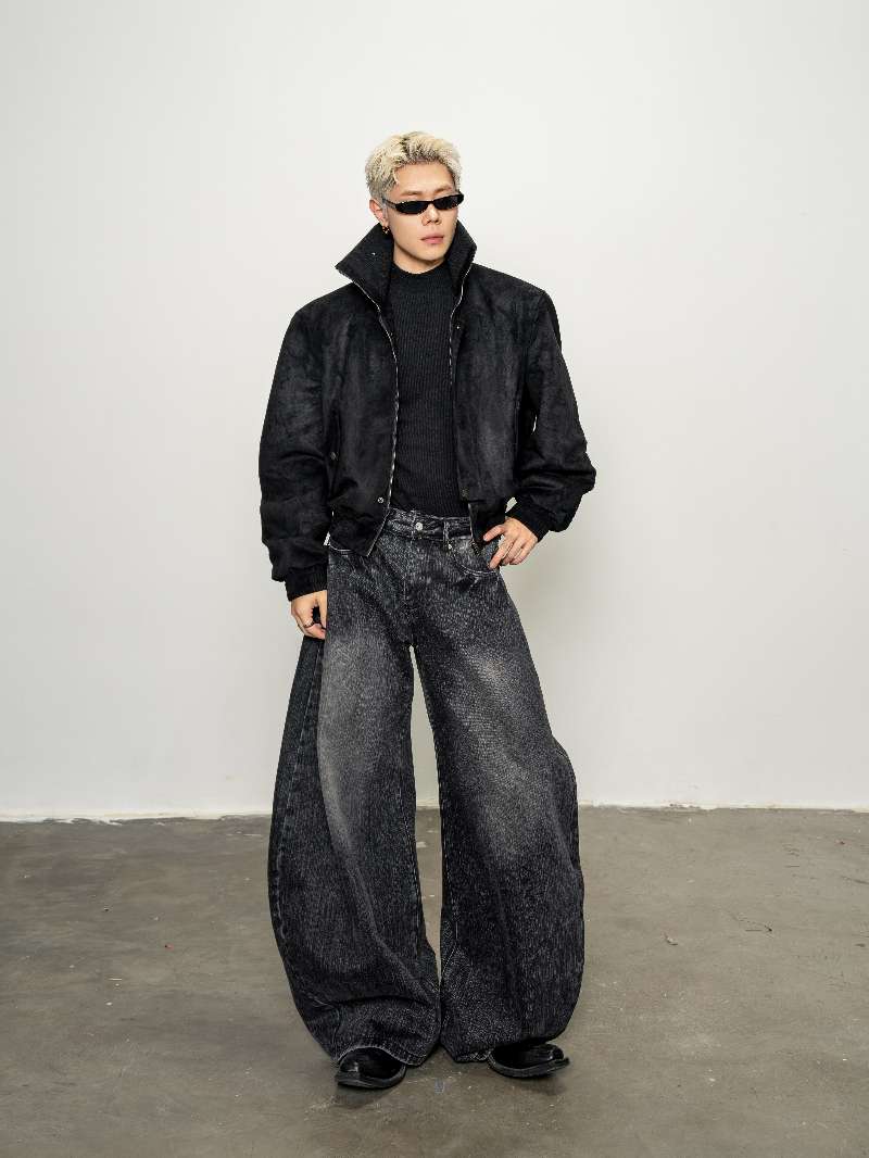 DBW Doublewin Suede Contrast Wide-Wale High-Neck Short Jacket