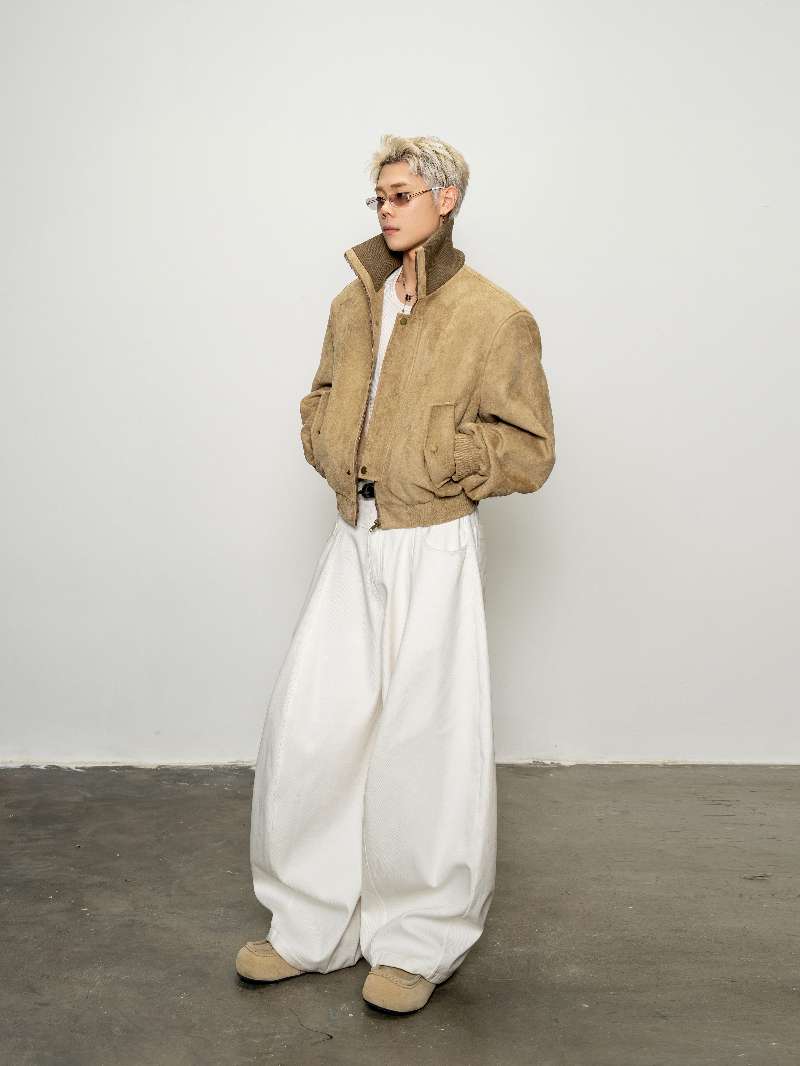 DBW Doublewin Suede Contrast Wide-Wale High-Neck Short Jacket