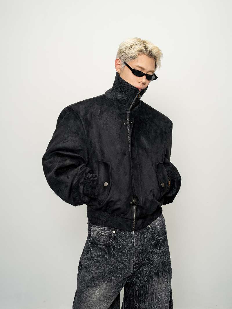 DBW Doublewin Suede Contrast Wide-Wale High-Neck Short Jacket
