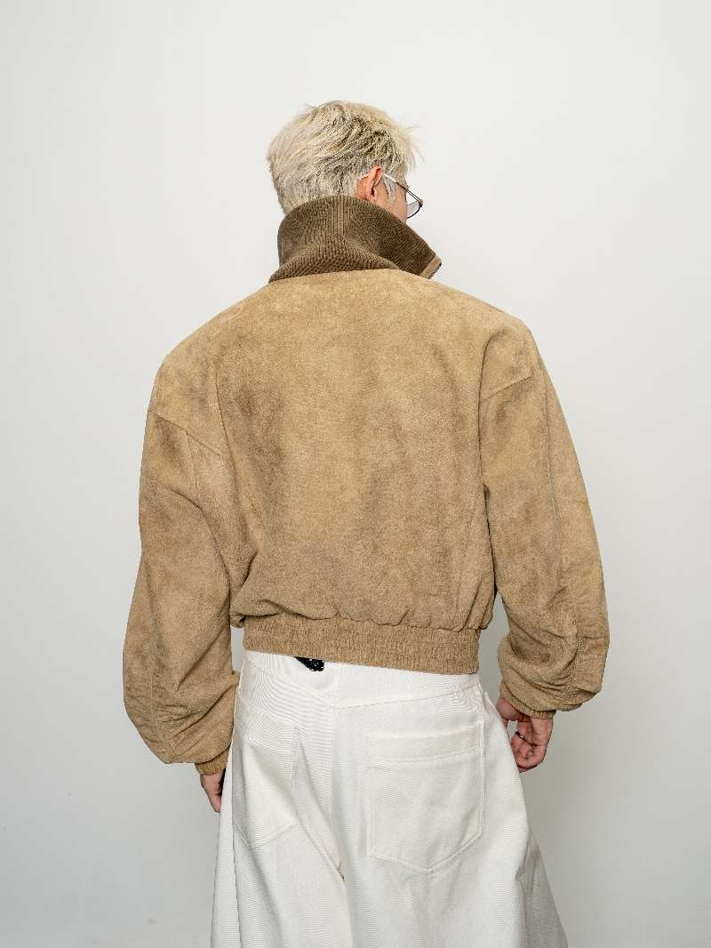 DBW Doublewin Suede Contrast Wide-Wale High-Neck Short Jacket