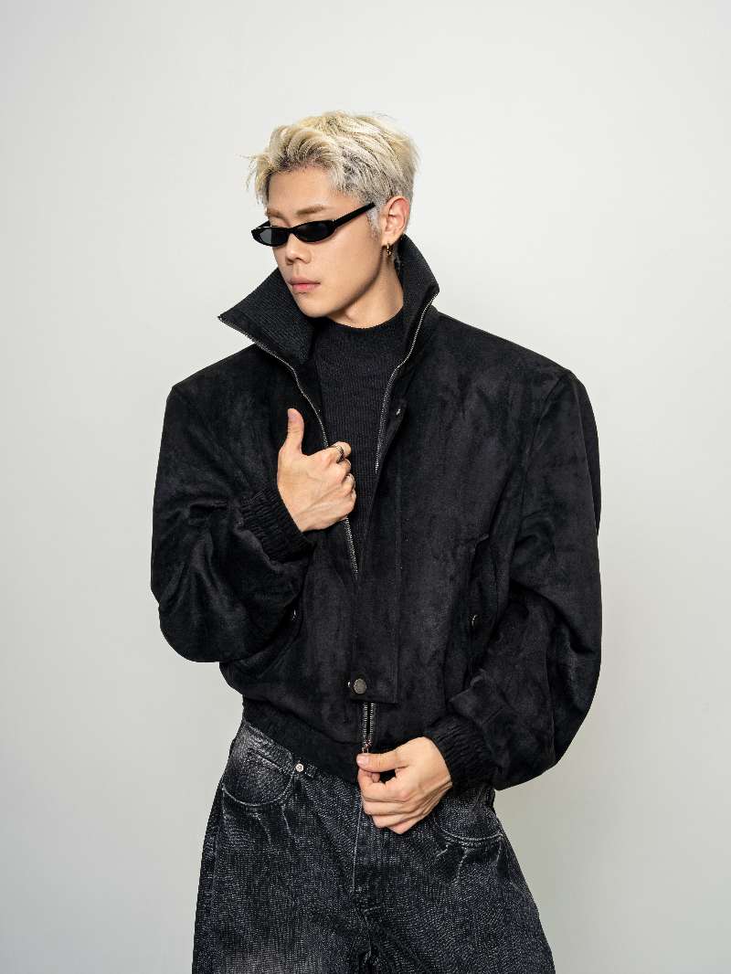 DBW Doublewin Suede Contrast Wide-Wale High-Neck Short Jacket