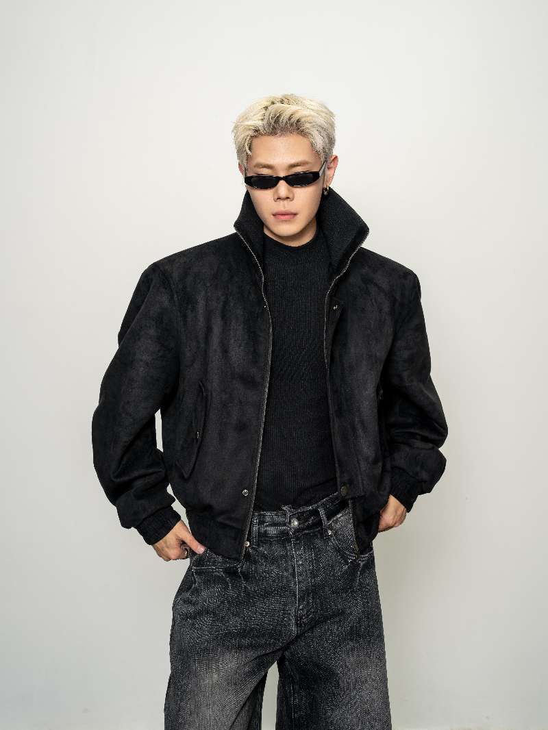 DBW Doublewin Suede Contrast Wide-Wale High-Neck Short Jacket